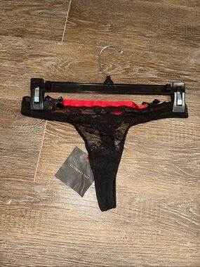 Victoria's Secret Black Lace Thong with Red Lining